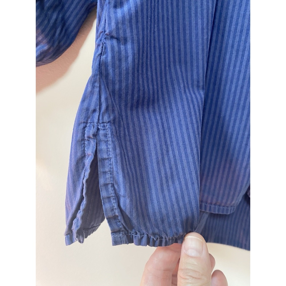 NATION LTD Estelle Poplin Peasant Blouse SMALL Blue Striped Pima Smocked Cuff - Picture 3 of 7